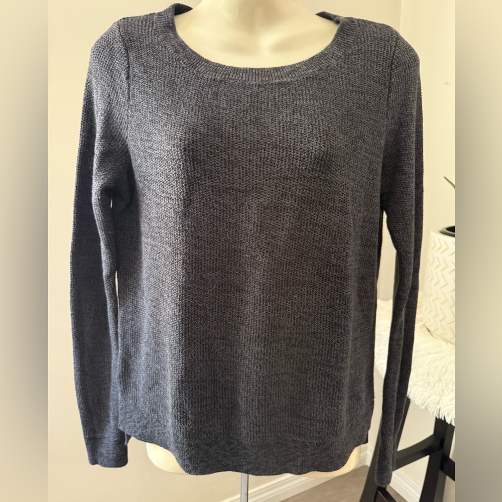 LOFT Gray Crew Neck Sweater with Relaxed Fit